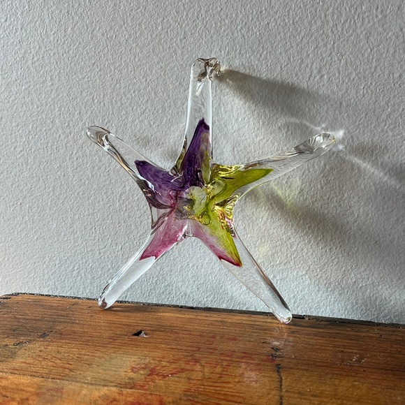 Hand Signed Glass Starfish Sun Catcher Paper Weight Decor - Picture 1 of 6